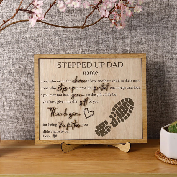 Customized Stepped Up Dad 3D Wood Sign Fathers Day Step – Father's Day Frame Gift