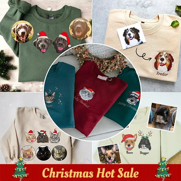 Custom Embroidered Pet Portrait Christmas Jumper Sweatshirt, Christmas Gift for Pet Lover