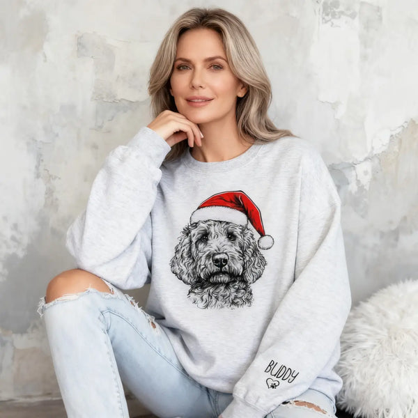 Custom Pet Christmas Sweatshirt Personalized Dog Cat Santa Hat Graphic Crewneck