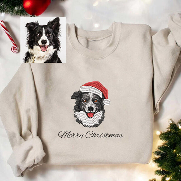 Personalized Hoodie Embroidered Custom Pet Head Photo with Christmas Hat Design Attractive Gift for Pet Lovers