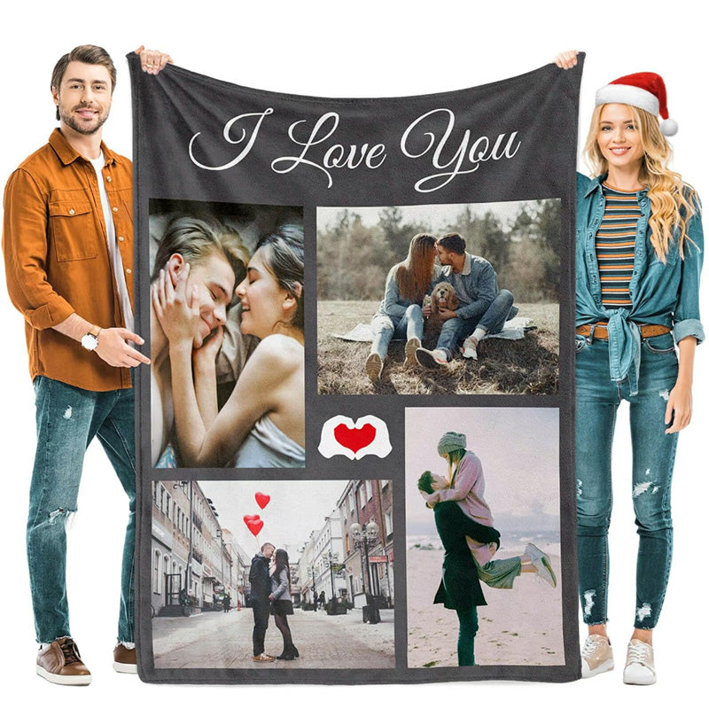 Custom Blanket With 4 Photos Personalized Picture Throw Blanket – Broderft