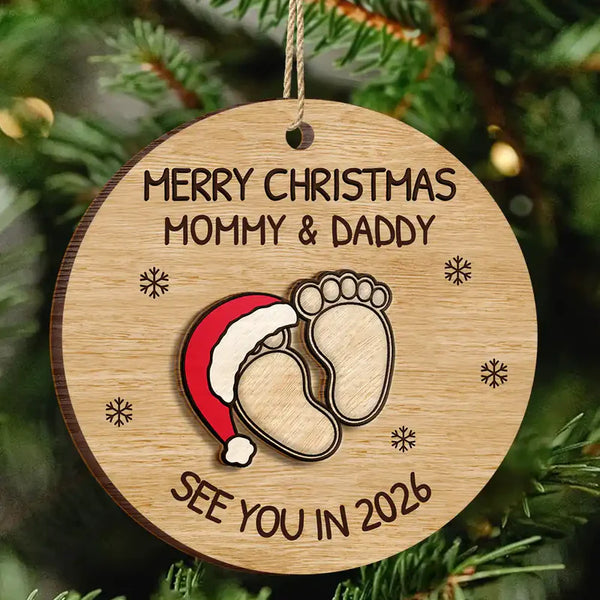 Baby Expecting See You In 2026 - Personalized 2-Layered Wooden Ornament, Christmas Gift