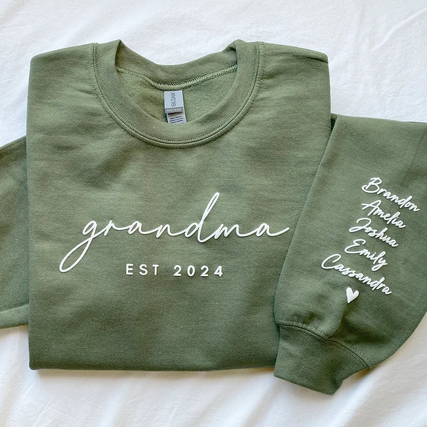 Custom Puff Print Sweatshirt Est Year with Kids Names on Sleeve