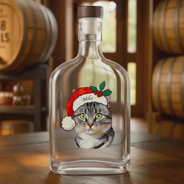 Custom Pet Portrait Christmas Oil Painting Style Whiskey Bottle