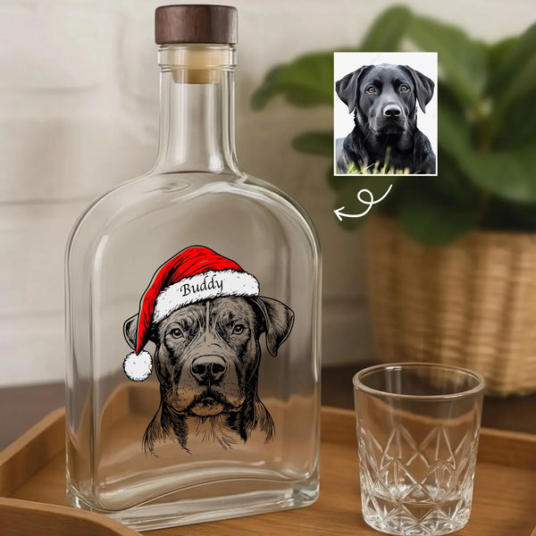 Custom Pet Portrait Christmas Whiskey Bottle