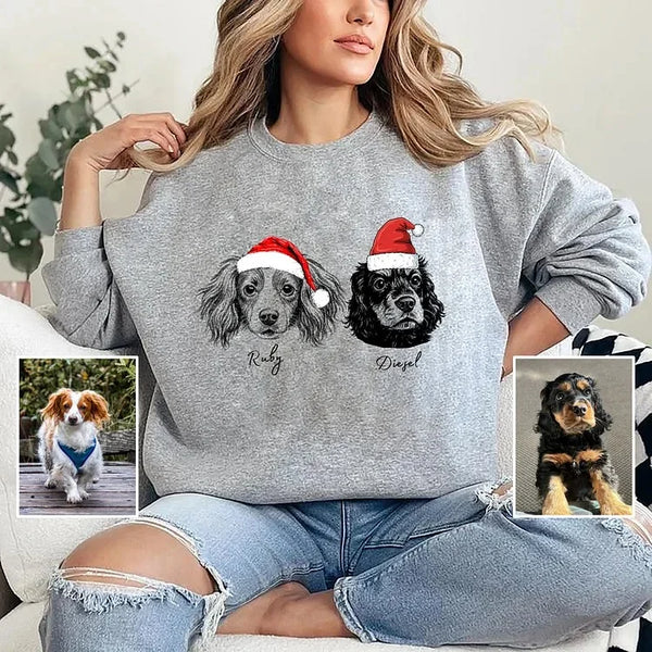 Custom Dog/Cat Santa Hat Graphic Crewneck Sweatshirt Hoodie