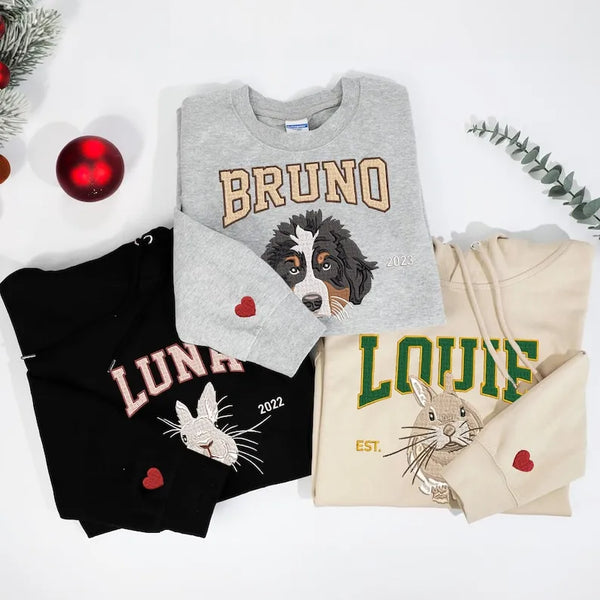 Personalized Pet Face Embroidered Sweatshirt - Custom Photo T-Shirt/Crewneck/Hoodie