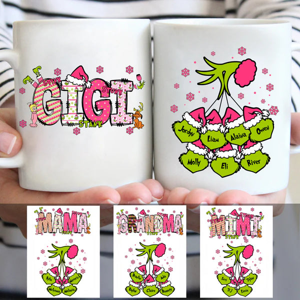 Custom Christmas Mug for Grandma, Gigi, Mama, or Mimi – Personalized Name Coffee Cup Gift for Family