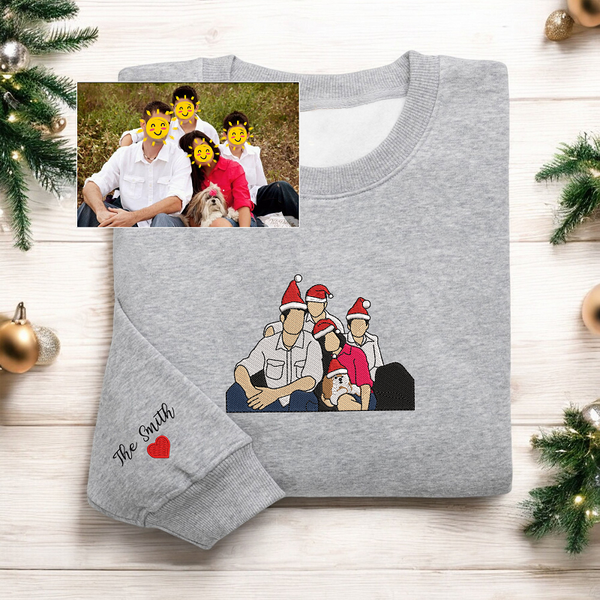 Personalized Sweatshirt Embroidered Custom Photo with Christmas Hat Design Perfect Gift for Family Members