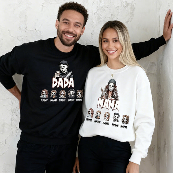 Custom Halloween Horror Mama Dada Sweatshirt, Spooky Family Name Hoodie, T-shirt