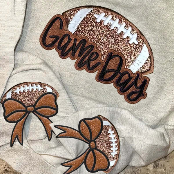 Custom Balls Glitter Embroidered Game Day Sweatshirt with Sporty Bow, Sports Mom Outfit