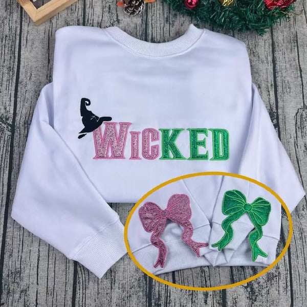 Embroidered Wicked Glitter Colorful Sweatshirt, Christmas Custom Sweatshirt