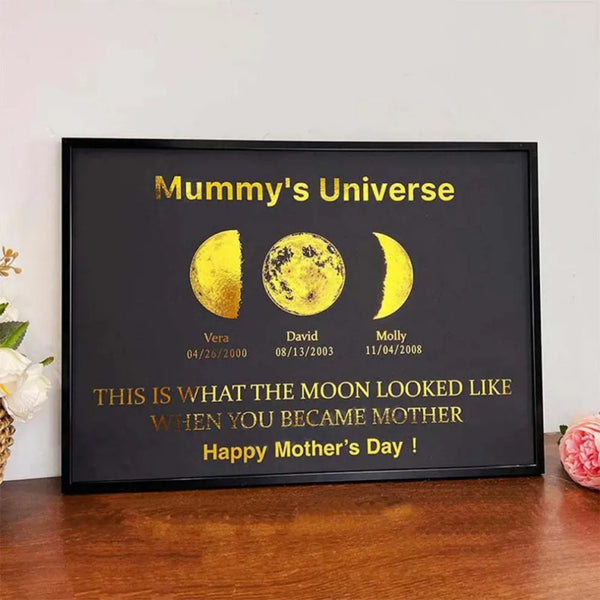 Custom Moon Phase Frame With Text & Date- Custom Art Frame for Mum - Mummy's Universe
