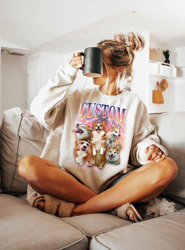 Custom Retro Dog Sweatshirt / Hoodie, Bootleg Rap Dog Shirt, Personalized Pet Shirt, Custom Photo Vintage 90s Graphic, Custom Photo Crewneck