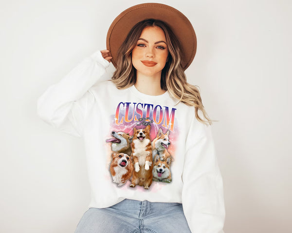 Custom Retro Dog Sweatshirt / Hoodie, Bootleg Rap Dog Shirt, Personalized Pet Shirt, Custom Photo Vintage 90s Graphic, Custom Photo Crewneck
