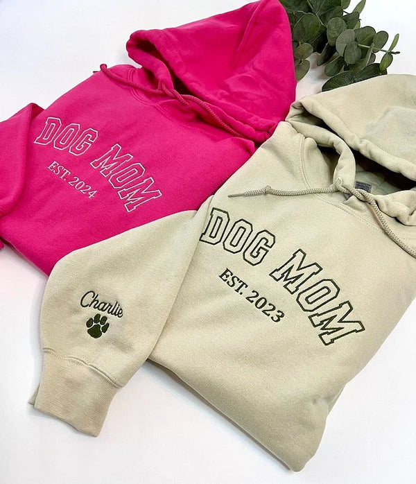 Custom Embroidered Dog Mom Hoodie with Dog Names – Stylish Gift for Mom