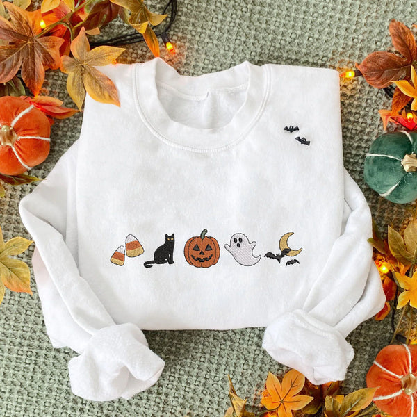 Custom Halloween Icons Embroidered Ghost Gemma Sweatshirt