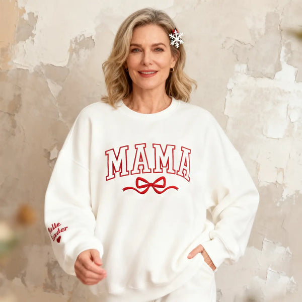 Embroidered Mama Bow Sweatshirt with Kids Name, Gifts for Mom
