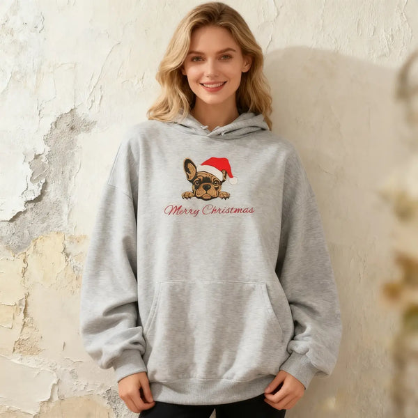 Personalized Hoodie Embroidered Custom Pet Head Photo with Christmas Hat Design Attractive Gift for Pet Lovers