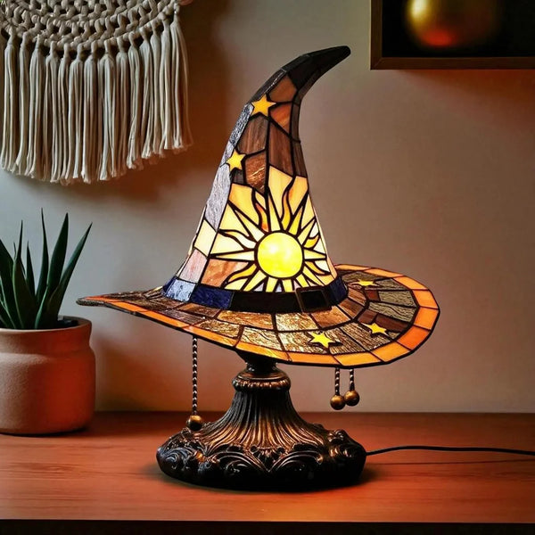 Halloween LED Stained Glass Witch Hat Lamp