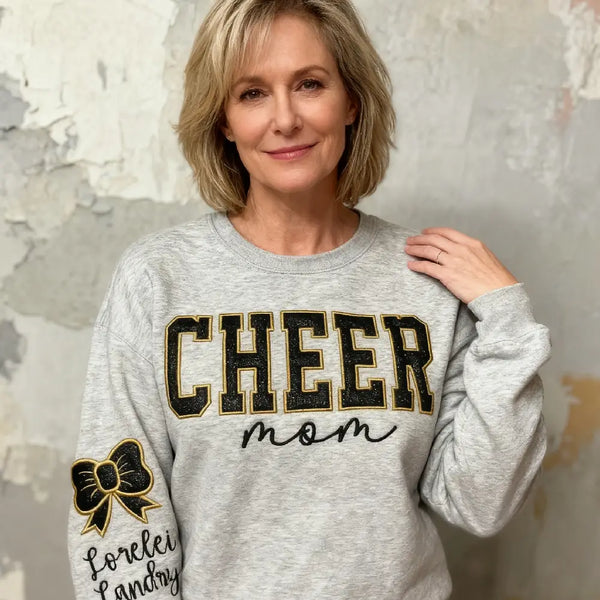 Custom Embroidered Glitter Vinyl Cheer Mama Sweatshirt