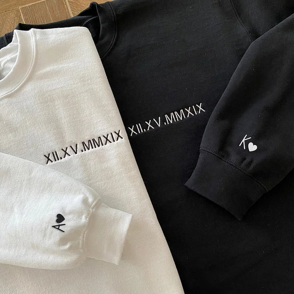 Personalized Embroidered Roman Numerals Sweatshirt, Perfect Gift for Couple