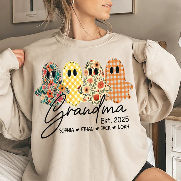 Custom Ghost Sweatshirt for Grandma, Halloween Grandma Est. 2025 Shirt