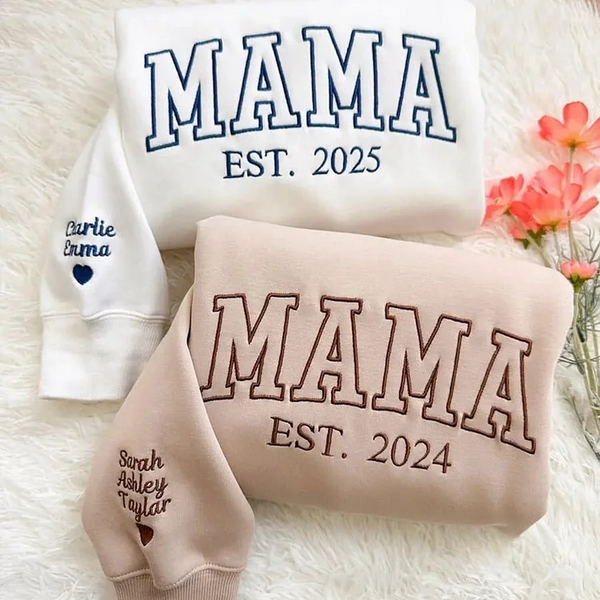 Custom Embroidered Mama Sweatshirt/Hoodie with Kids Names on Sleeve