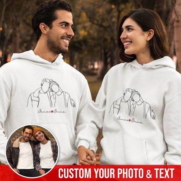 Custom Portrait From Photo Sweatshirt Hoodie, Gift for Couple, Christmas Gift