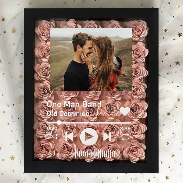 Personalized Flower Shadow Box With Couple Photo For Wedding Anniversary Valentine's Day
