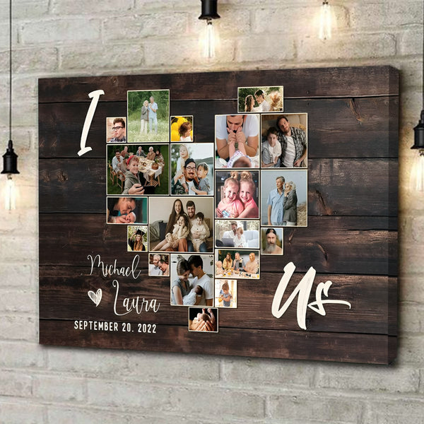 [Online Preview]Personalized I Love Us Heart Shape Photo Collage Canvas Poster,Valentine Gift