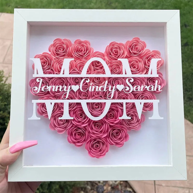 Personalized Flower Heart Shadow Flower Box For Mom - Custom Name Rose ...