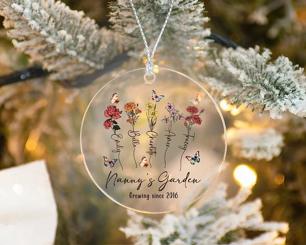 Custom Mom's Garden Personalized Birth Flower Christmas Ornament