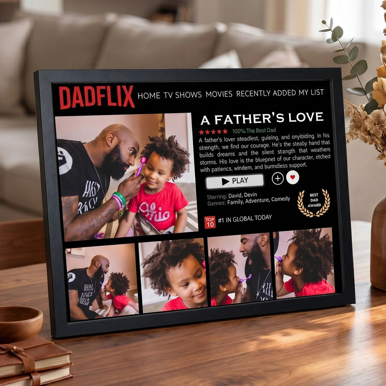 Custom Dad Frame Father's Day Gift,Best Dad Ever, Dad flix – Broderft