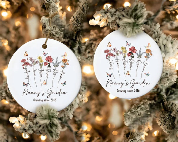 Mama's Garden Personalized Birth Flower Christmas Ceramic Ornament