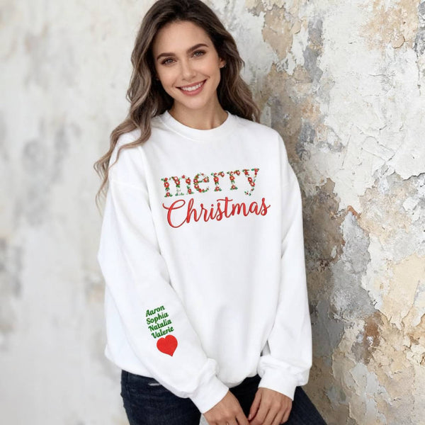 Custom Merry Christmas Floral Embroidered Sweatshirt