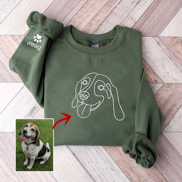 Custom Embroidered Dog Portrait Hoodie, Pet Sweatshirt, Dog Mom Sweater, Unisex Embroidered Hoodie, Custom Gifts For Dog Lovers Mom Grandma - Mother's Day