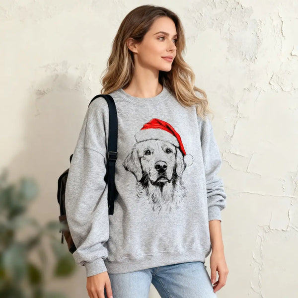 Custom Pet Christmas Sweatshirt - Personalized Dog/Cat Santa Hat Graphic Crewneck
