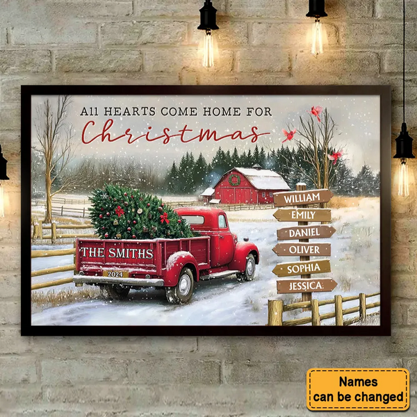 [Online Preview]Personalized Custom Vintage Family Christmas Truck Farmhouse Canvas Gift