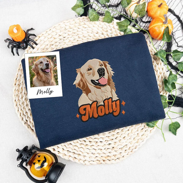 Custom Embroidered Pet Portrait Sweatshirt - Personalized Photo Hoodie for Dog & Cat Lovers