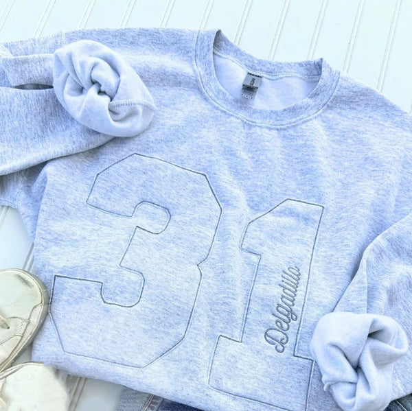 CUSTOM Sports Number Embroidered Crewneck