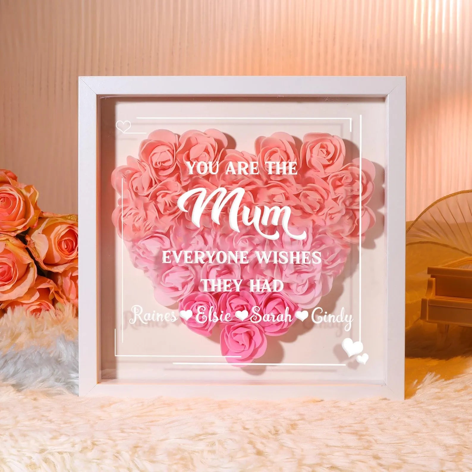 Personalized Roses Heart Shadow Box for Mom, Custom Flower Shadowbox w ...