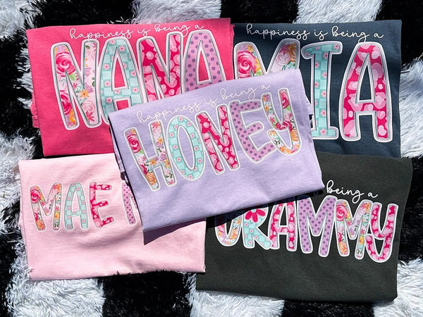 Personalized floral happiness is being a nana shirt