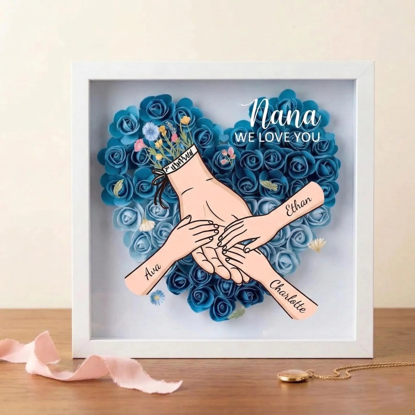 Personalized Mother's Day Shadow Box,Hand-in-Hand Flower Shadow Box fo ...