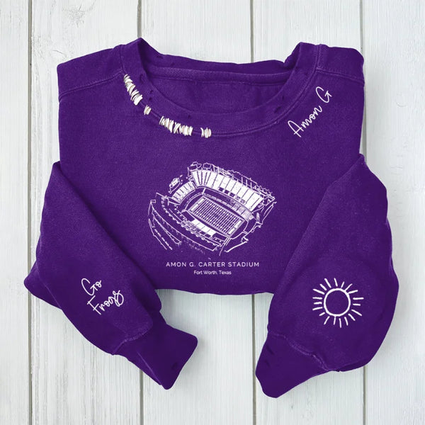 Amon G. Carter Stadium - Tcu Horned Frogs Alumni Distressed Monogram Chain Stitch Sweatshirt - Vintage Class Of 2025 Hoodie