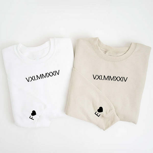 Couple Crewneck Sweatshirt Gift, Roman Numerals Printed On The Chest, Valentine's Day Gifts, Anniversary gift