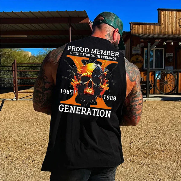 Custom Est Year Gen X Flaming Skull Proud Member Fck Your Feelings Generation Sweatshirt