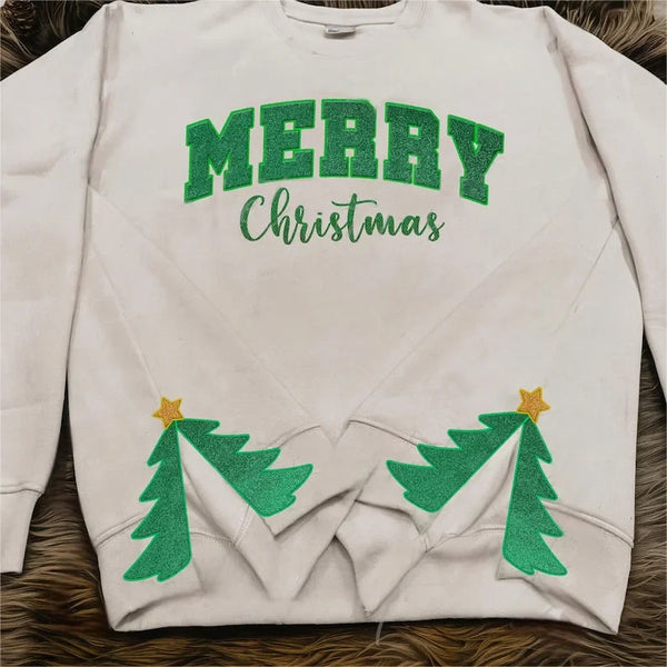 Merry Christmas Side Bell Bow Embroidered Sweatshirt