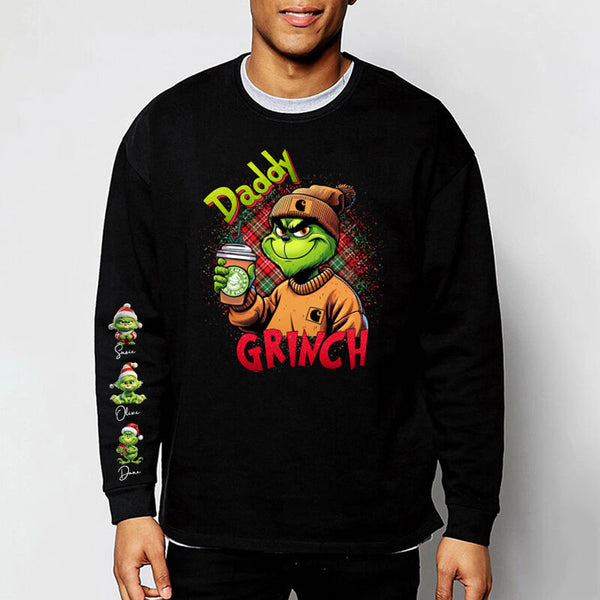 Christmas Sweatshirt Daddy Grinch with Custom Kid Names Pattern Attractive Christmas Gift for Dear Dad