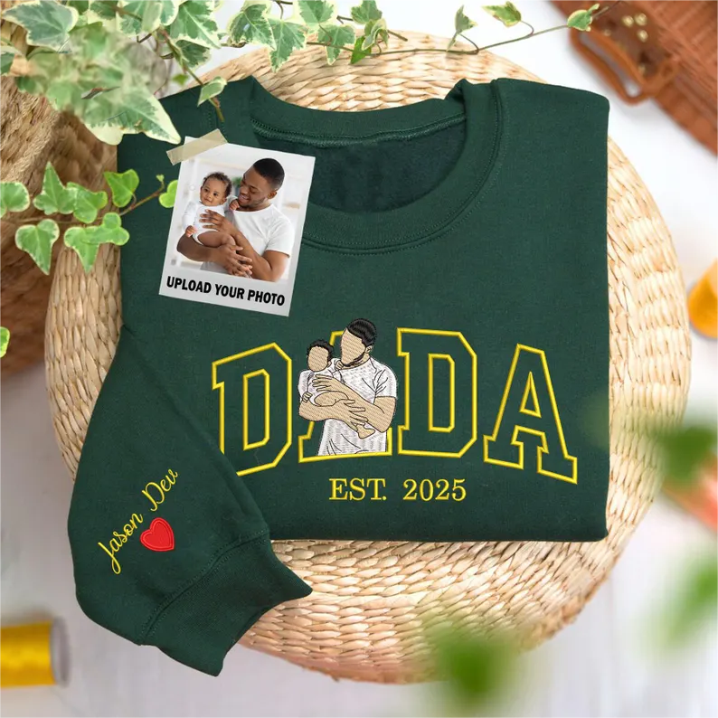 Custom Dada Portrait Embroidered Sweatshirt with Kids' Names on Sleeve ...